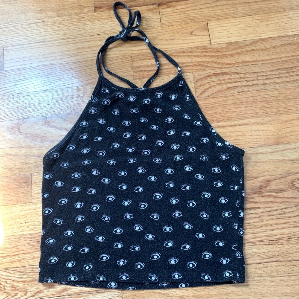 Brandy Melville Rare Grey Black Eye Halter Top